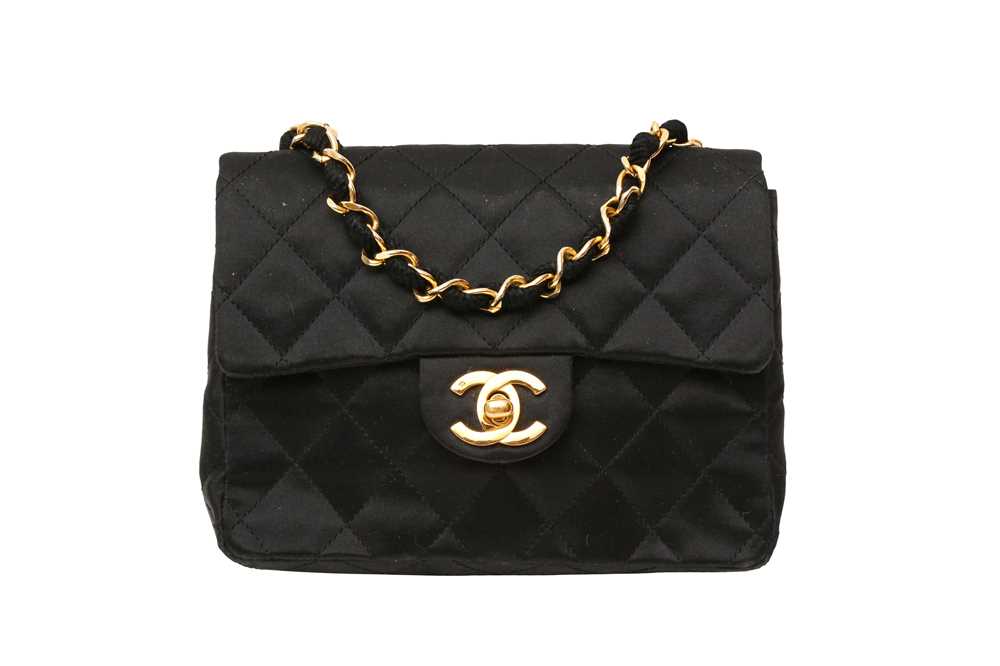 Lot 445 - Chanel Black Satin Evening Flap Bag