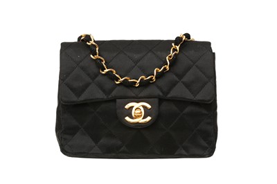 Lot 445 - Chanel Black Satin Evening Flap Bag