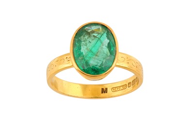 Lot 154 - AN EMERALD SOLITAIRE RING ,  CIRCA 1965, PROBABLY BY CHARLES GREEN & SON