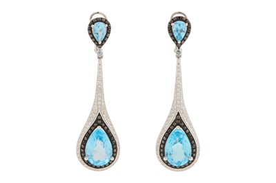 Lot 226 - A PAIR OF TOPAZ AND DIAMOND PENDENT EARRINGS