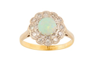 Lot 113 - AN OPAL AND DIAMOND CLUSTER RING