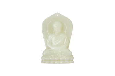 Lot 941 - A CHINESE PALE CELADON JADE 'BUDDHA' PLAQUE