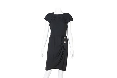 Lot 551 - Valentino Black Wool Crepe Drape Dress - Size 8