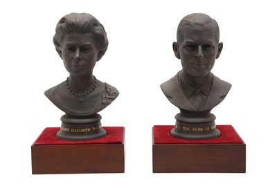 Lot 275 - A PAIR OF ROYAL DOULTON BASALT BUSTS OF H.M. QUEEN ELIZABETH II AND PRINCE PHILLIP