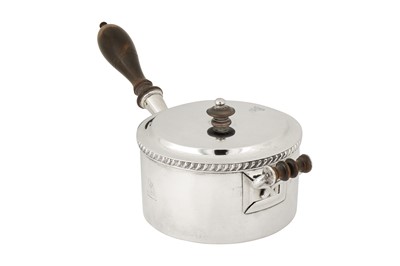 Lot 83 - An early 19th century Indian colonial silver curry pan with egg coddler, Calcutta circa 1830 by Twentyman and Co (active 1818-20, then 1824-53)