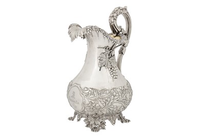 Lot 93 - A mid-19th century Indian colonial silver wine jug or ewer, Calcutta circa 1850 by Lattey Brothers and Co (active 1843-55)