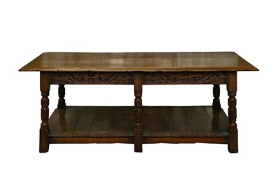 Lot 298 - A 20TH CENTURY OAK LOW TABLE IN 17TH CENTURY STYLE