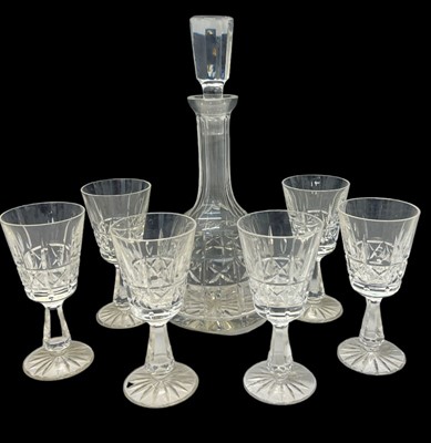 Lot 240 - A SET OF WATERFORD CRYSTAL 'KYLEMORE' CLARET GLASSES AND DECANTER