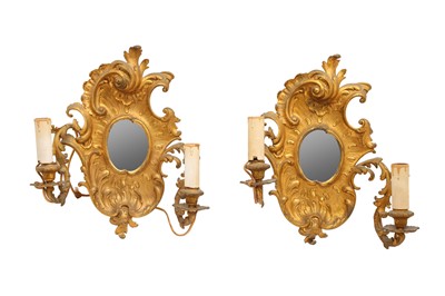 Lot 353 - A PAIR OF BRASS ROCOCO WALL SCONCES