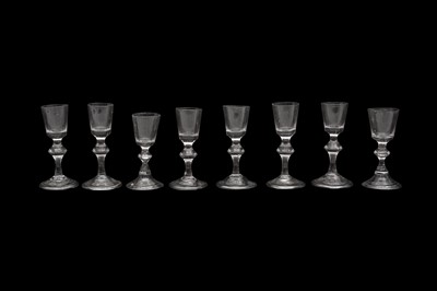 Lot 187 - A SET OF EIGHT 18TH CENTURY CORDIAL GLASSES