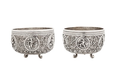 Lot 110 - A pair of early 20th century Burmese silver bowls, Rangoon with import marks for Glasgow 1906 by Robert Scott