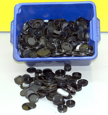 Lot 468 - A LARGE Blue Crate of Lens & Body Caps.