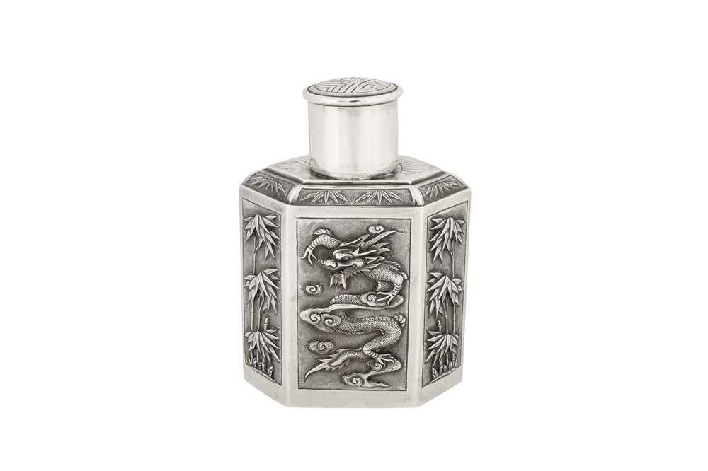 Lot 154 - An early 20th century Chinese unmarked silver tea caddy, Shanghai circa 1920