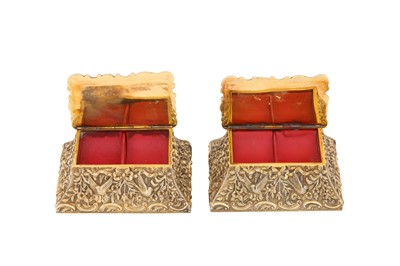 Lot 66 - Rothschild - A pair of Edwardian sterling silver gilt cast stamp double boxes, London 1901 by J Batson and Son