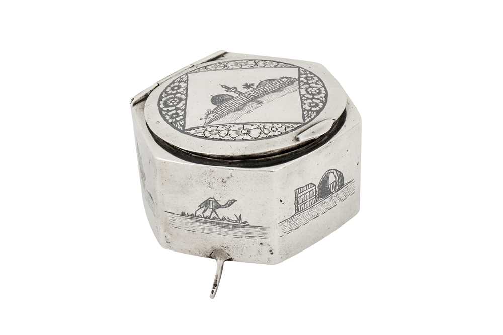 Lot 176 - A mid-20th century Iraqi silver and niello dressing table box, Omara or Basra circa 1950