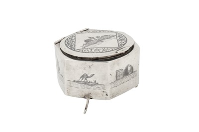 Lot 176 - A mid-20th century Iraqi silver and niello dressing table box, Omara or Basra circa 1950