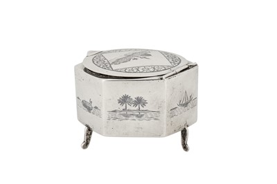 Lot 176 - A mid-20th century Iraqi silver and niello dressing table box, Omara or Basra circa 1950