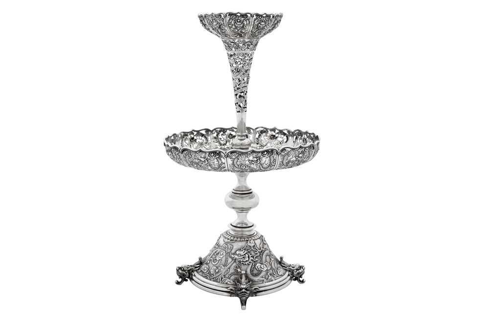Lot 162 - A rare late 19th / early 20th century Chinese Export silver epergne centrepiece, Canton circa 1900 by by Qiu Ji, retailed by Wang Hing