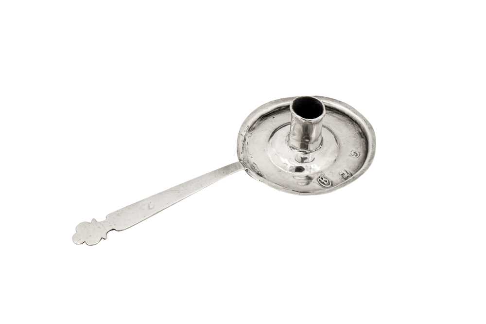 Lot 468 - A Queen Anne Britannia standard silver miniature or ‘toy’ chamberstick, London 1712 by George Manjoy