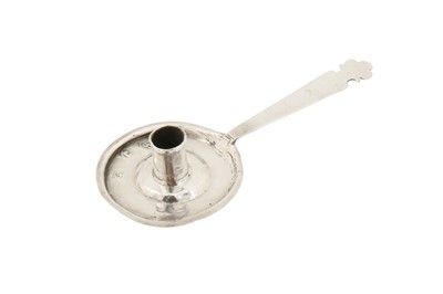 Lot 468 - A Queen Anne Britannia standard silver miniature or ‘toy’ chamberstick, London 1712 by George Manjoy