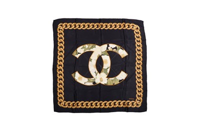 Lot 408 - Chanel Black CC Chain Print Silk Scarf