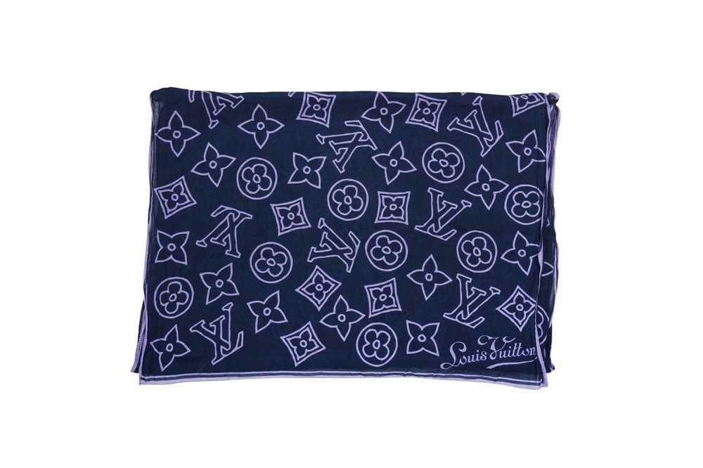 Lot 193 - Louis Vuitton Navy Monogram Print Cotton Scarf