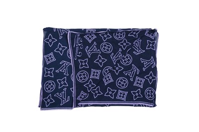 Lot 193 - Louis Vuitton Navy Monogram Print Cotton Scarf