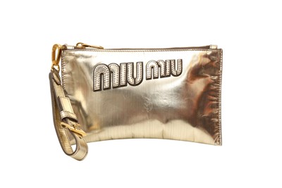 Lot 375 - Miu Miu Metallic Gold Logo Wristlet Pouch