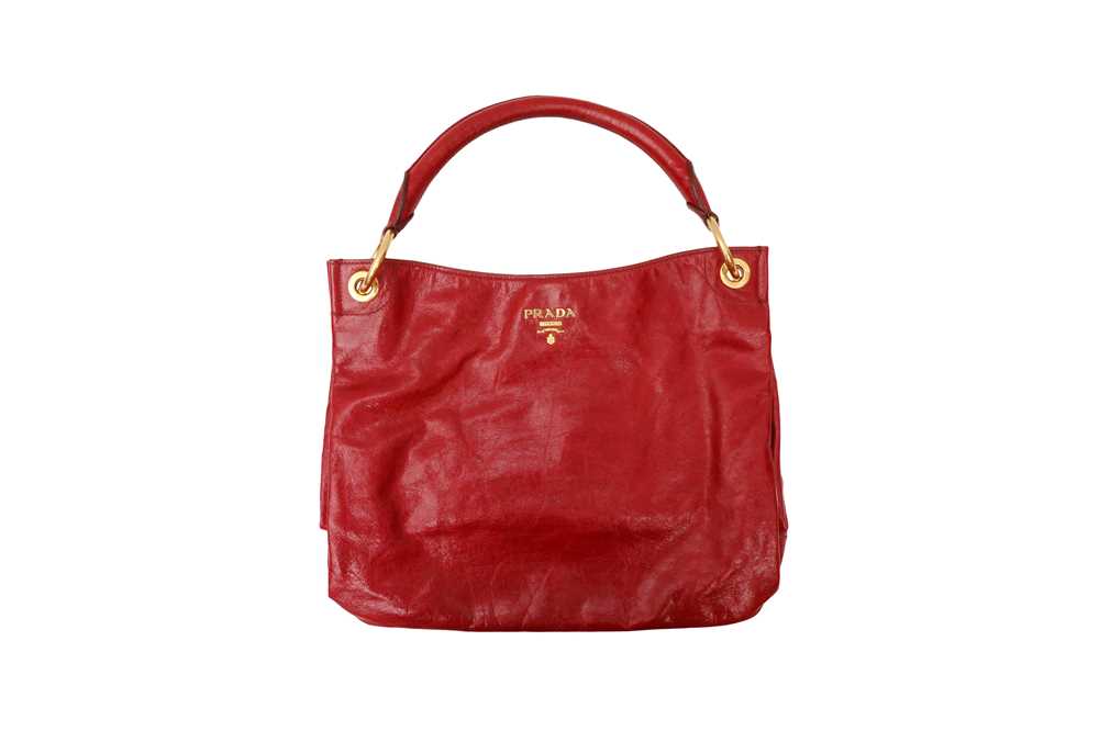 Lot 38 - Prada Red Vitello Shine Hobo Bag