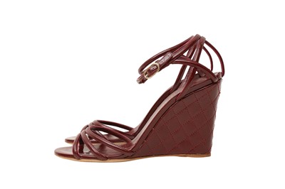 Lot 85 - Chanel Burgundy CC Quilted Wedge Sandal - Size 38.5
