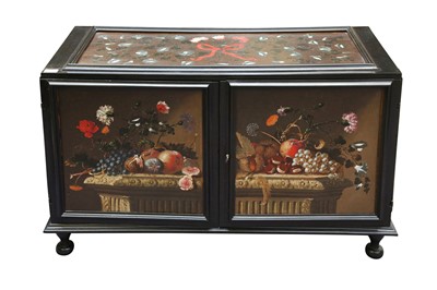 Lot 18 - A NORTH EUROPEAN PAINTED AND EBONISED TABLE CABINET