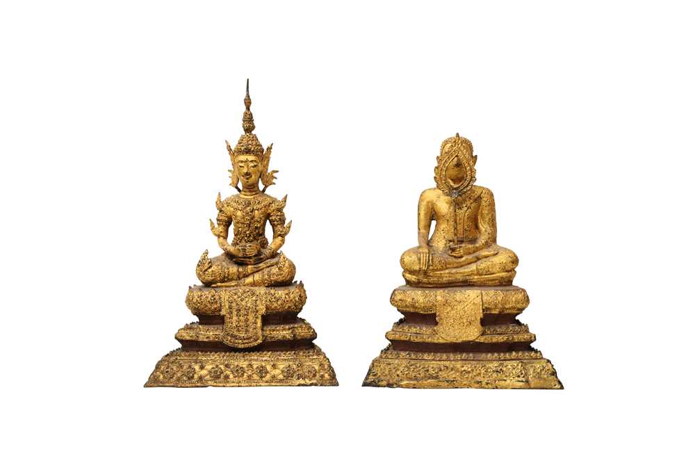 Lot 682 - TWO THAI GILT-BRONZE FIGURES OF BUDDHA