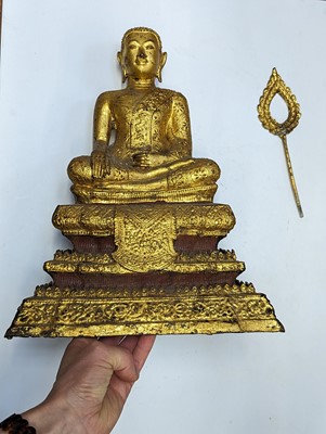 Lot 682 - TWO THAI GILT-BRONZE FIGURES OF BUDDHA