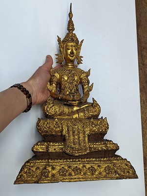 Lot 682 - TWO THAI GILT-BRONZE FIGURES OF BUDDHA