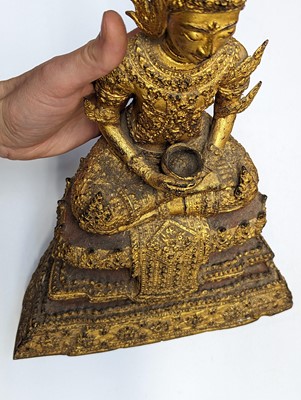 Lot 682 - TWO THAI GILT-BRONZE FIGURES OF BUDDHA