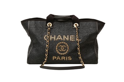 Lot 455 - Chanel Black Raffia Chain Logo Deuville Tote