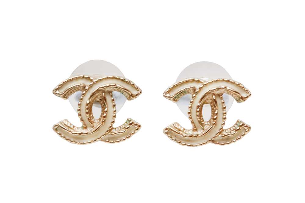 Lot 341 - Chanel Cream CC Pierced Earrings