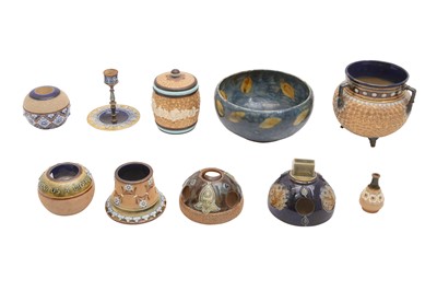 Lot 217 - A GROUP OF DOULTON STONEWARE ITEMS, LATE 19TH AND EARLY 20TH CENTURY