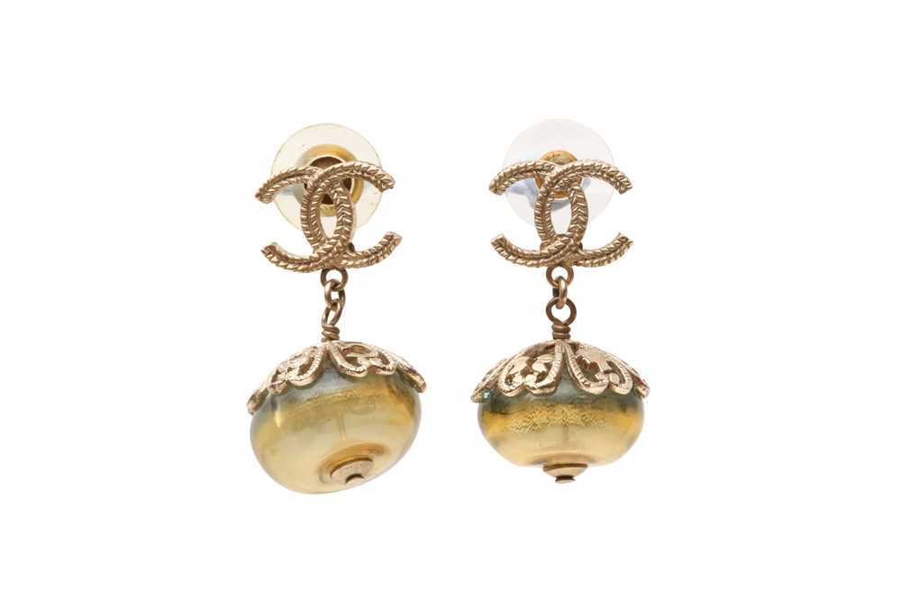 Lot 384 - Chanel Tiger Eye CC Drop Pierced Earrings