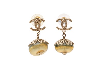 Lot 384 - Chanel Tiger Eye CC Drop Pierced Earrings