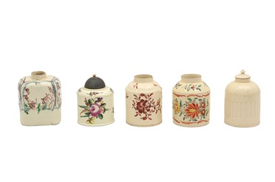 Lot 140 - A COLLECTION OF PEARLWARE TEA CANISTERS, CIRCA 1760S TO 1790S