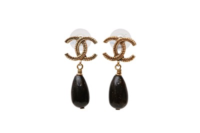 Lot 424 - Chanel Black CC Drop Pierced Earrings