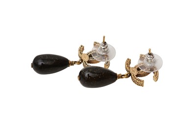 Lot 424 - Chanel Black CC Drop Pierced Earrings