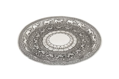 Lot 128 - An early to mid-20th century Ceylonese (Sri Lankan) silver moonstone tray, Kandy circa 1920-40