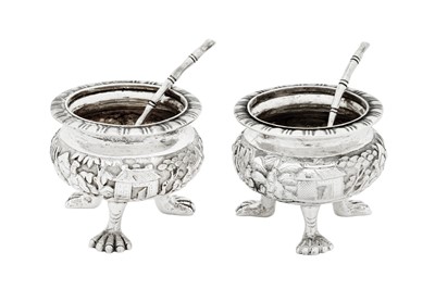 Lot 147 - A pair of late 19th / early 20th century Chinese Export silver salts, Canton circa 1900 by Zhao Ji, retailed by Wang Hing