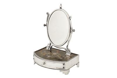 Lot 71 - An Edwardian sterling silver and tortoiseshell dressing mirror table and jewellery box, London 1902 by William Comyns