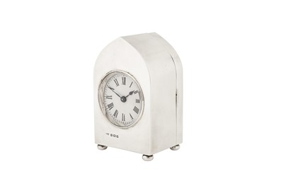 Lot 68 - A cased Edwardian sterling silver timepiece or ‘carriage clock’, Birmingham 1906 by Henry Clifford Davis