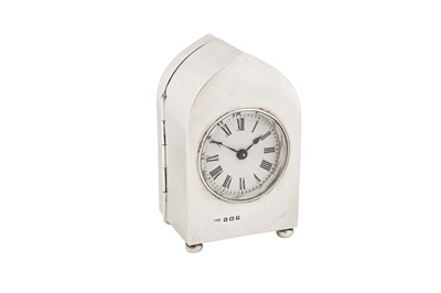 Lot 68 - A cased Edwardian sterling silver timepiece or ‘carriage clock’, Birmingham 1906 by Henry Clifford Davis