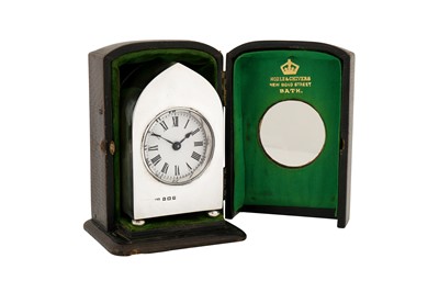 Lot 68 - A cased Edwardian sterling silver timepiece or ‘carriage clock’, Birmingham 1906 by Henry Clifford Davis