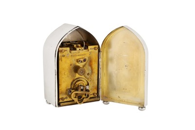Lot 68 - A cased Edwardian sterling silver timepiece or ‘carriage clock’, Birmingham 1906 by Henry Clifford Davis